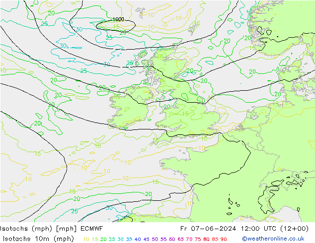 Isotachs (mph) ECMWF  07.06.2024 12 UTC