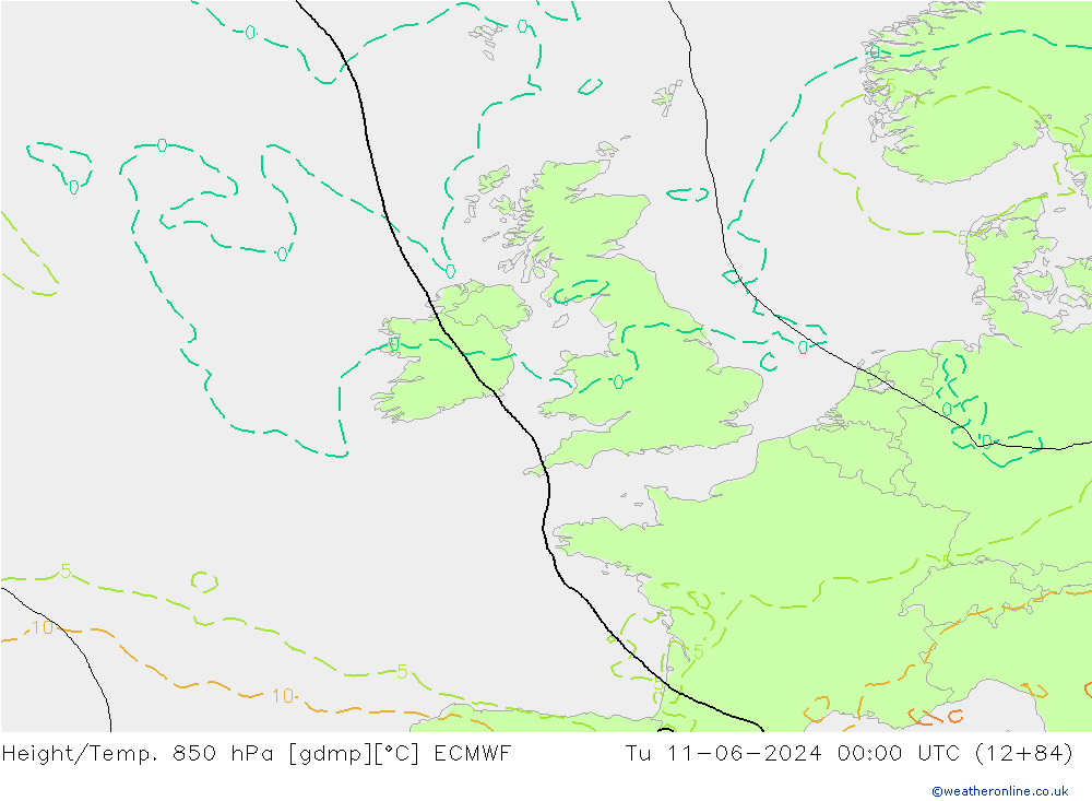 Geop./Temp. 850 hPa ECMWF mar 11.06.2024 00 UTC