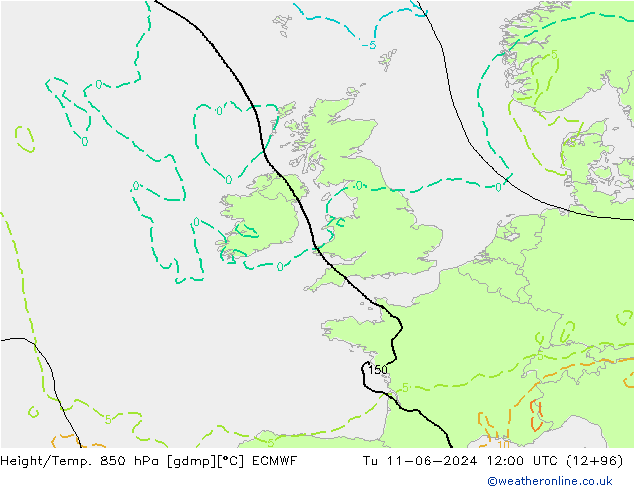 Z500/Rain (+SLP)/Z850 ECMWF Út 11.06.2024 12 UTC