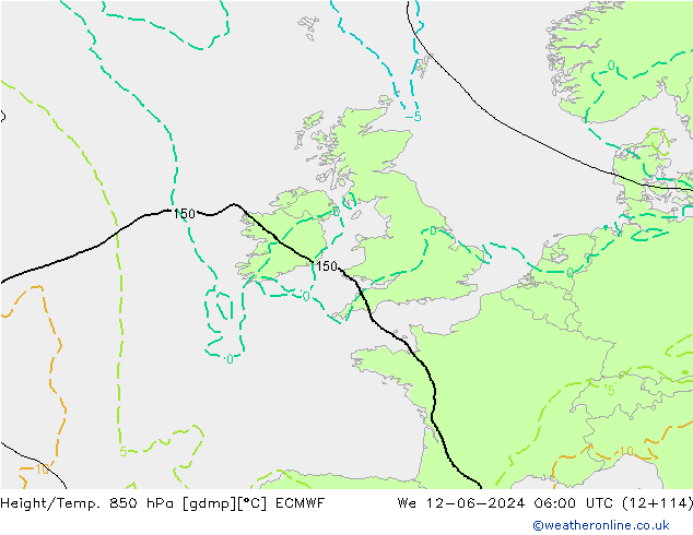 Height/Temp. 850 hPa ECMWF We 12.06.2024 06 UTC