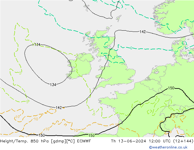 Z500/Rain (+SLP)/Z850 ECMWF Th 13.06.2024 12 UTC