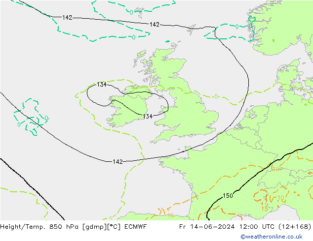 Height/Temp. 850 гПа ECMWF пт 14.06.2024 12 UTC