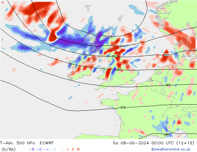 T-Adv. 500 hPa ECMWF So 08.06.2024 00 UTC