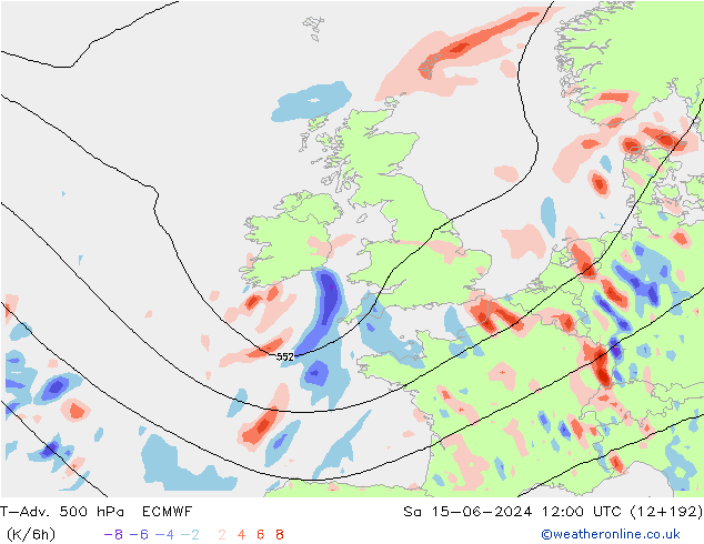 T-Adv. 500 hPa ECMWF Sa 15.06.2024 12 UTC