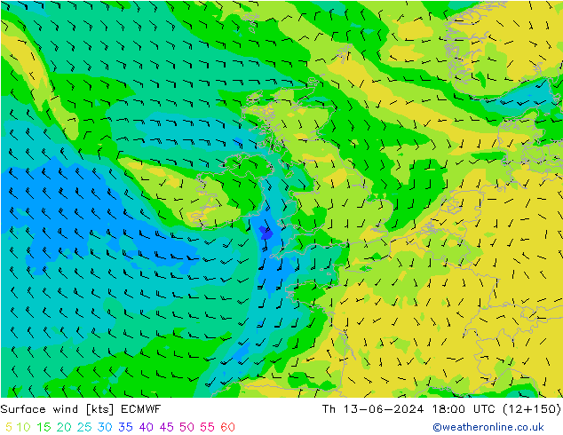 Wind 10 m ECMWF do 13.06.2024 18 UTC