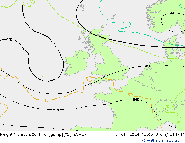 Z500/Rain (+SLP)/Z850 ECMWF Th 13.06.2024 12 UTC