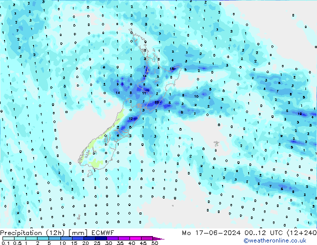 Precipitation (12h) ECMWF Po 17.06.2024 12 UTC