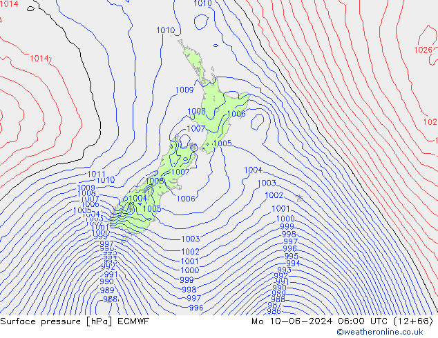 Presión superficial ECMWF lun 10.06.2024 06 UTC