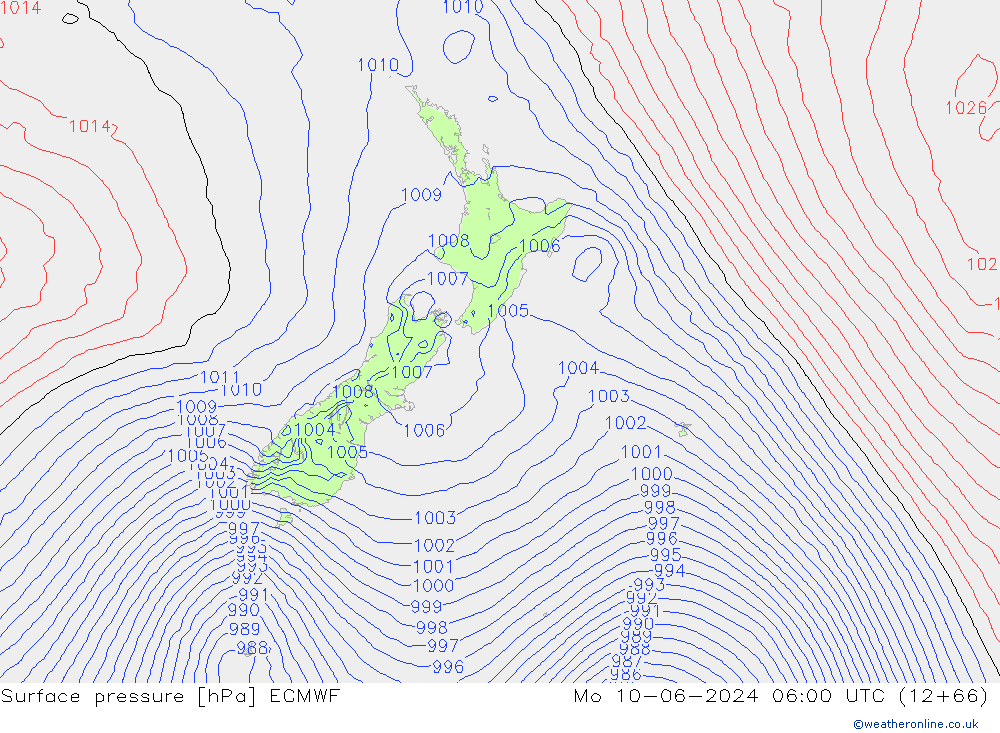 Atmosférický tlak ECMWF Po 10.06.2024 06 UTC