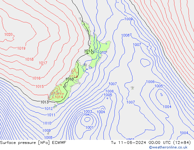 Surface pressure ECMWF Tu 11.06.2024 00 UTC