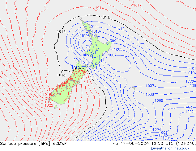 Atmosférický tlak ECMWF Po 17.06.2024 12 UTC