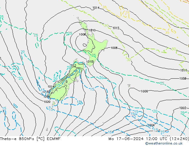 Theta-e 850hPa ECMWF lun 17.06.2024 12 UTC