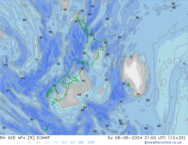 RH 925 hPa ECMWF so. 08.06.2024 21 UTC