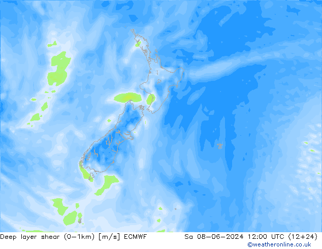 Deep layer shear (0-1km) ECMWF sam 08.06.2024 12 UTC