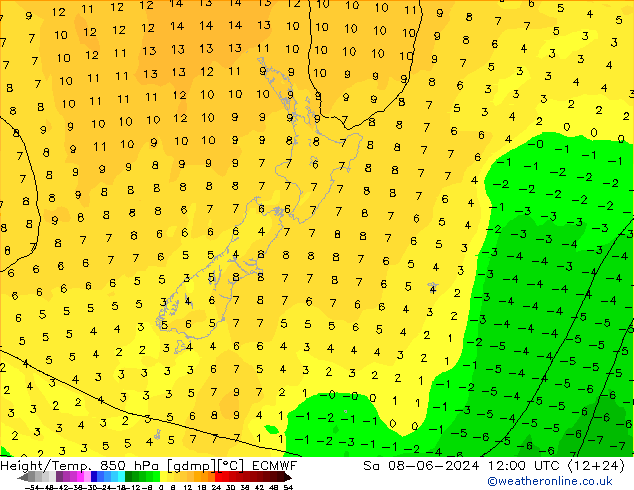 Z500/Rain (+SLP)/Z850 ECMWF sam 08.06.2024 12 UTC