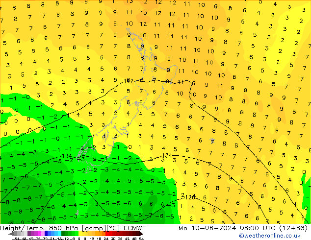 Z500/Rain (+SLP)/Z850 ECMWF Po 10.06.2024 06 UTC