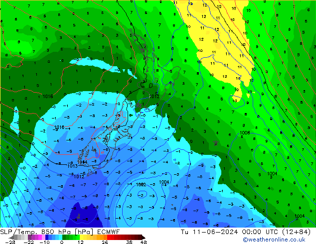 SLP/Temp. 850 hPa ECMWF Ter 11.06.2024 00 UTC