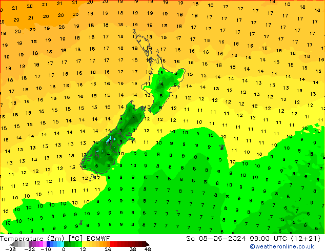 Temperaturkarte (2m) ECMWF Sa 08.06.2024 09 UTC