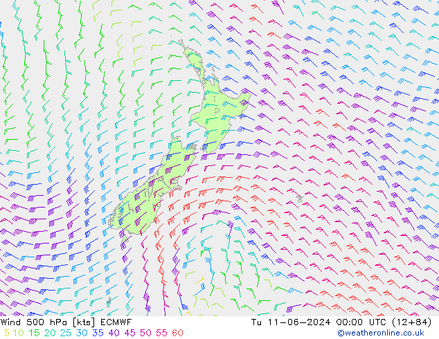 Wind 500 hPa ECMWF Tu 11.06.2024 00 UTC