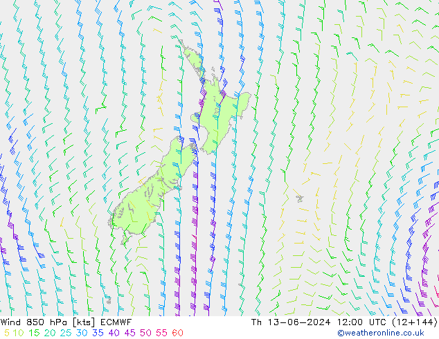 Wind 850 hPa ECMWF Th 13.06.2024 12 UTC