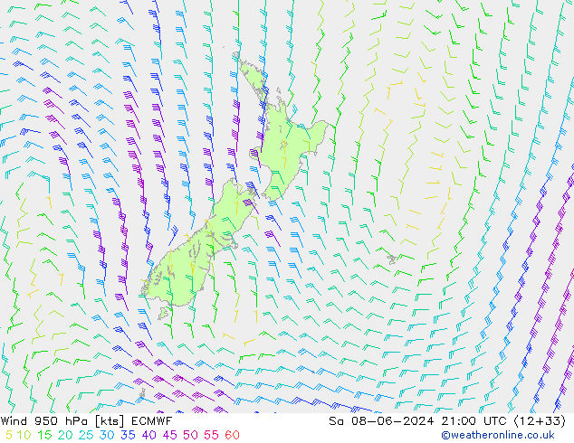 Vent 950 hPa ECMWF sam 08.06.2024 21 UTC