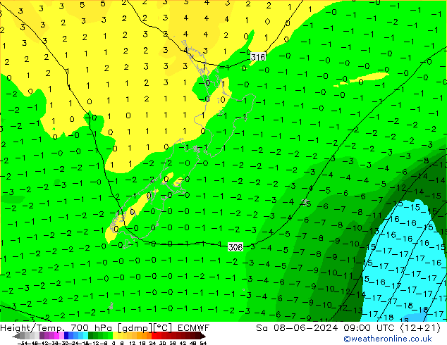 Yükseklik/Sıc. 700 hPa ECMWF Cts 08.06.2024 09 UTC