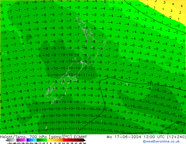 Height/Temp. 700 hPa ECMWF Mo 17.06.2024 12 UTC