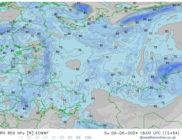 RH 850 hPa ECMWF Su 09.06.2024 18 UTC