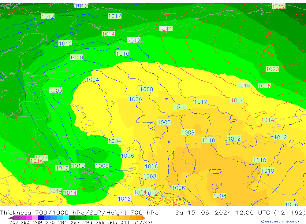 Thck 700-1000 hPa ECMWF Sa 15.06.2024 12 UTC