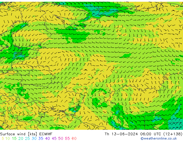 Wind 10 m ECMWF do 13.06.2024 06 UTC