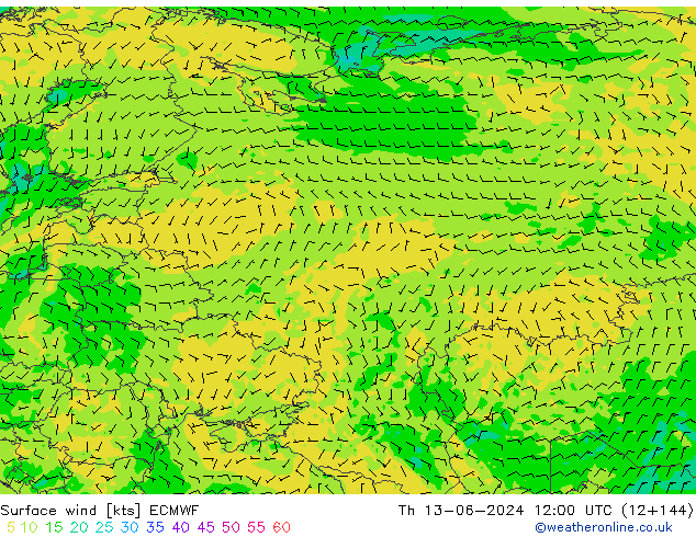 Vent 10 m ECMWF jeu 13.06.2024 12 UTC