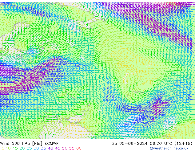 Wind 500 hPa ECMWF Sa 08.06.2024 06 UTC