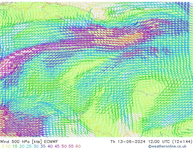 Wind 500 hPa ECMWF Th 13.06.2024 12 UTC