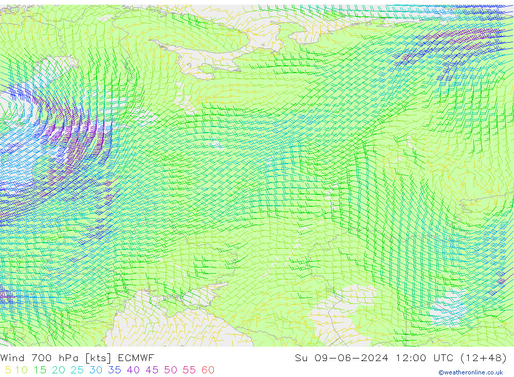 Wind 700 hPa ECMWF Su 09.06.2024 12 UTC