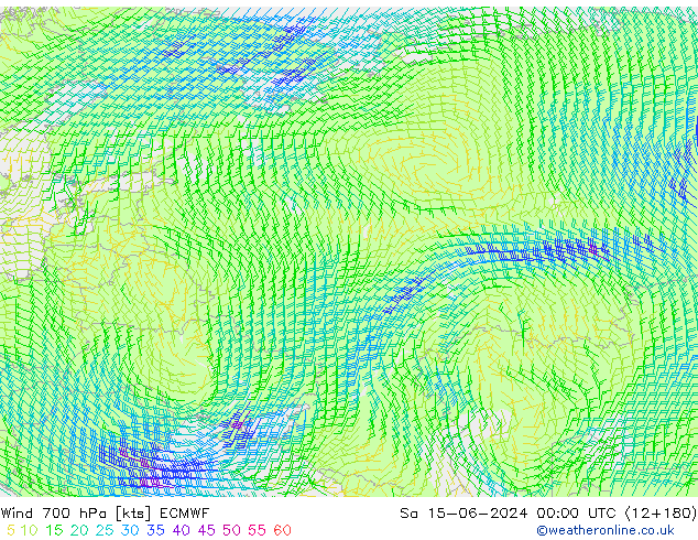 Wind 700 hPa ECMWF za 15.06.2024 00 UTC