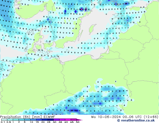 Precipitation (6h) ECMWF Mo 10.06.2024 06 UTC