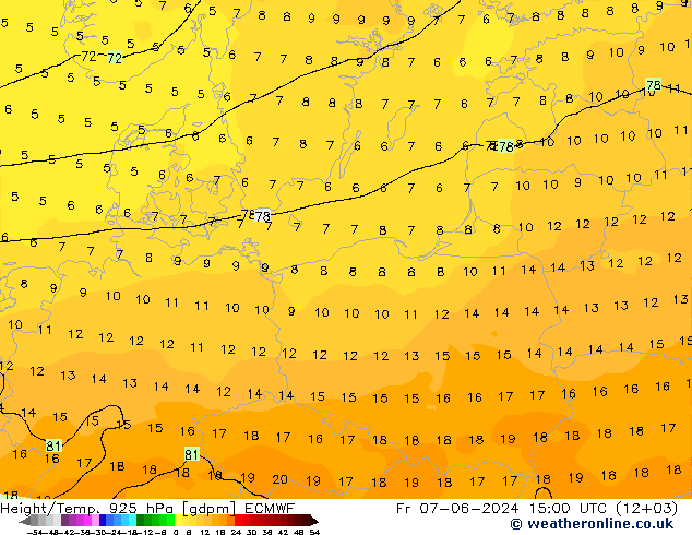 Height/Temp. 925 hPa ECMWF ven 07.06.2024 15 UTC