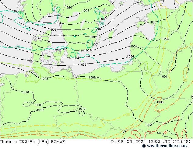 Theta-e 700hPa ECMWF Su 09.06.2024 12 UTC