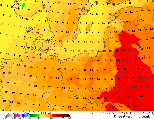 Temperatura (2m) ECMWF lun 17.06.2024 12 UTC