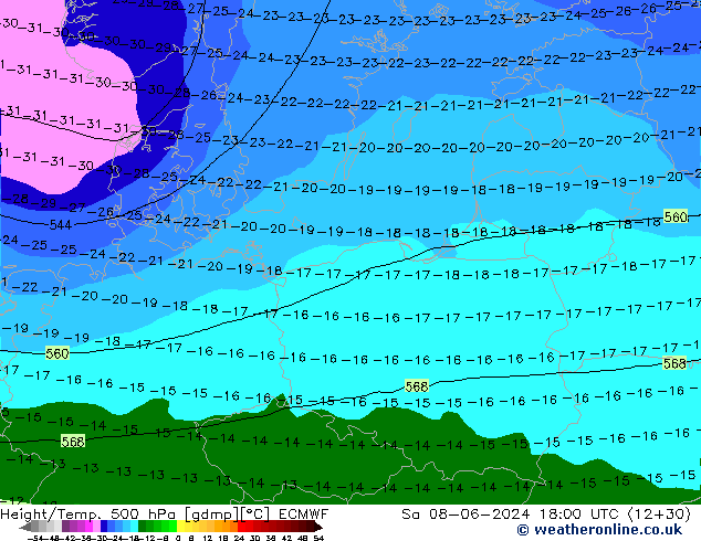 Z500/Rain (+SLP)/Z850 ECMWF sab 08.06.2024 18 UTC