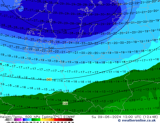 Z500/Rain (+SLP)/Z850 ECMWF Ne 09.06.2024 12 UTC