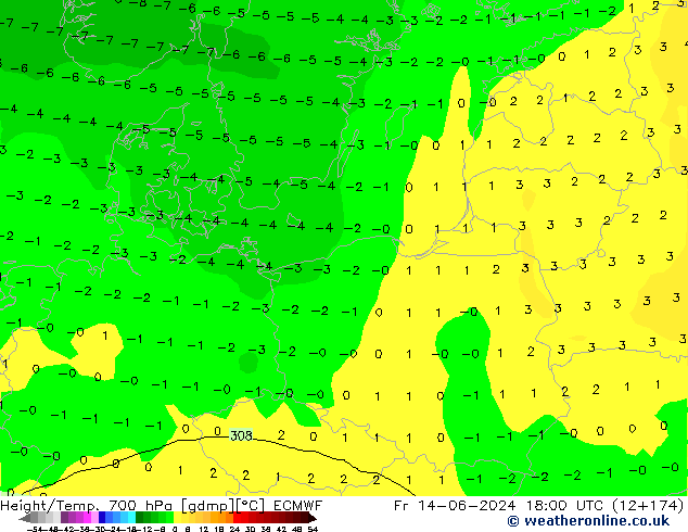 Height/Temp. 700 hPa ECMWF  14.06.2024 18 UTC