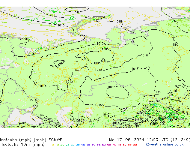 Isotachs (mph) ECMWF lun 17.06.2024 12 UTC