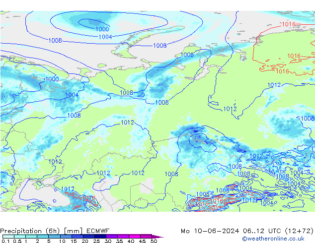 Z500/Rain (+SLP)/Z850 ECMWF lun 10.06.2024 12 UTC