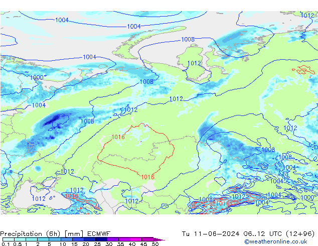 Totale neerslag (6h) ECMWF di 11.06.2024 12 UTC