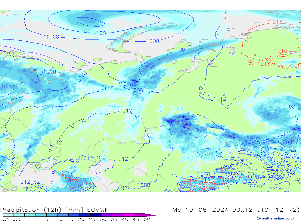 Nied. akkumuliert (12Std) ECMWF Mo 10.06.2024 12 UTC