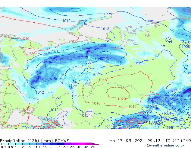 Nied. akkumuliert (12Std) ECMWF Mo 17.06.2024 12 UTC