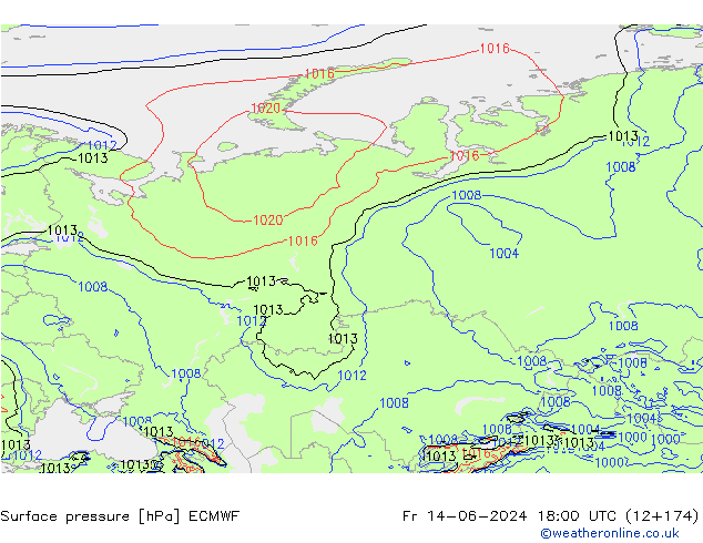 Surface pressure ECMWF Fr 14.06.2024 18 UTC