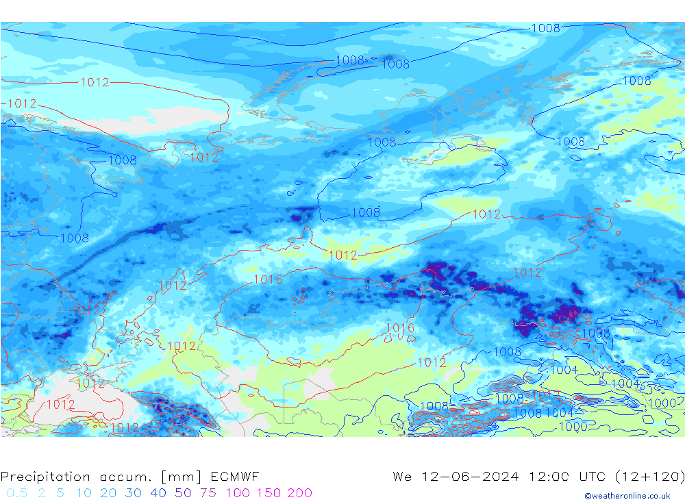 Précipitation accum. ECMWF mer 12.06.2024 12 UTC