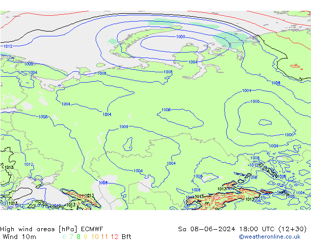 High wind areas ECMWF sáb 08.06.2024 18 UTC